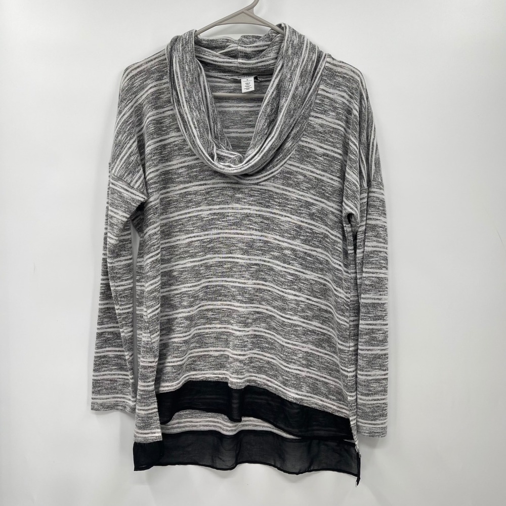 WHITE HOUSE BLACK MARKET Striped Cowl Neck Sheer Hem Tunic Top Womens Small
